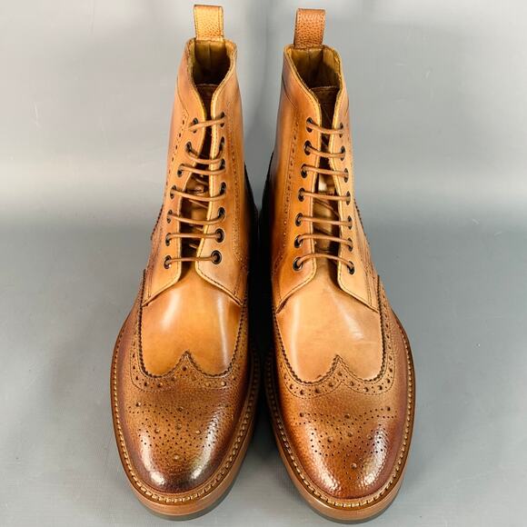 PAUL SMITH Size 8 Tan Brown Antique Leather Wingtip Lace-Up Boots main image 7
